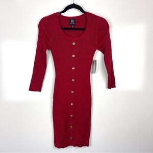 NEW Derek Heart Ribbed Long Sleeve Knit Sweater Dress Red Women's Size Medium
